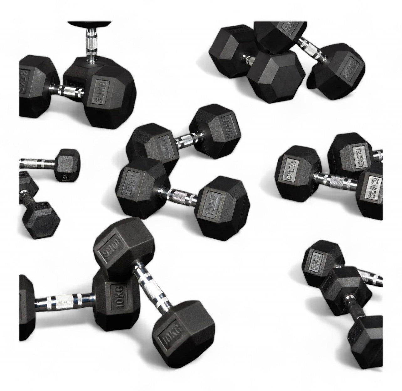 Rubber Hex Dumbbell Set (5kg 25kg) – Rock Solid Supplies Ltd
