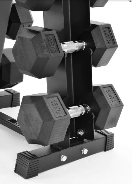 Rock Solid Fitness Equipment Free Weights Hex Dumbbells 2.5kg-15kg Set & 6-Tier Rack