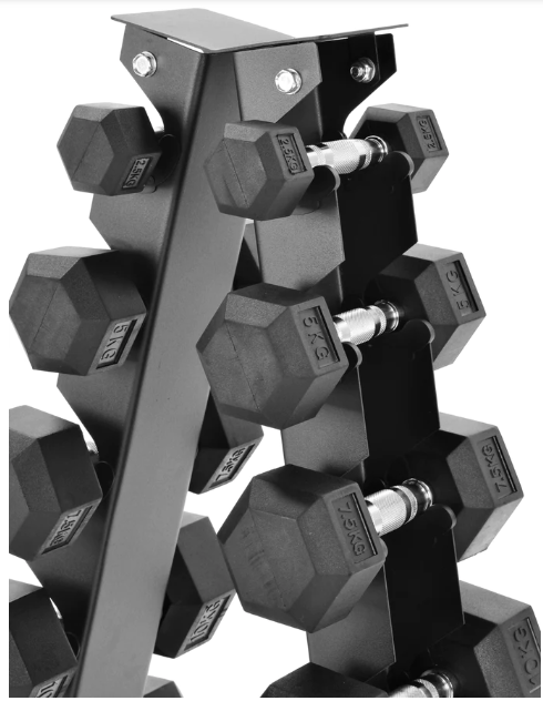 Rock Solid Fitness Equipment Free Weights Hex Dumbbells 2.5kg-15kg Set & 6-Tier Rack