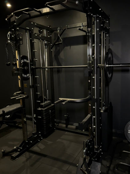 MULTIFUNCTIONAL POWER RACK WITH SMITH AND DUAL STACK CABLE MACHINE
