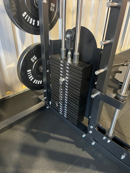 MULTIFUNCTIONAL POWER RACK WITH SMITH AND DUAL STACK CABLE MACHINE