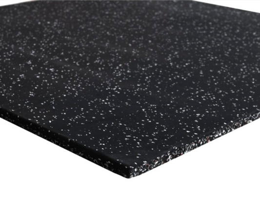 Rock Solid Exercise Equipment Mats RUBBER GYM FLOORING - WHITE SPECKLED TILES (1M x 1M x 15MM)